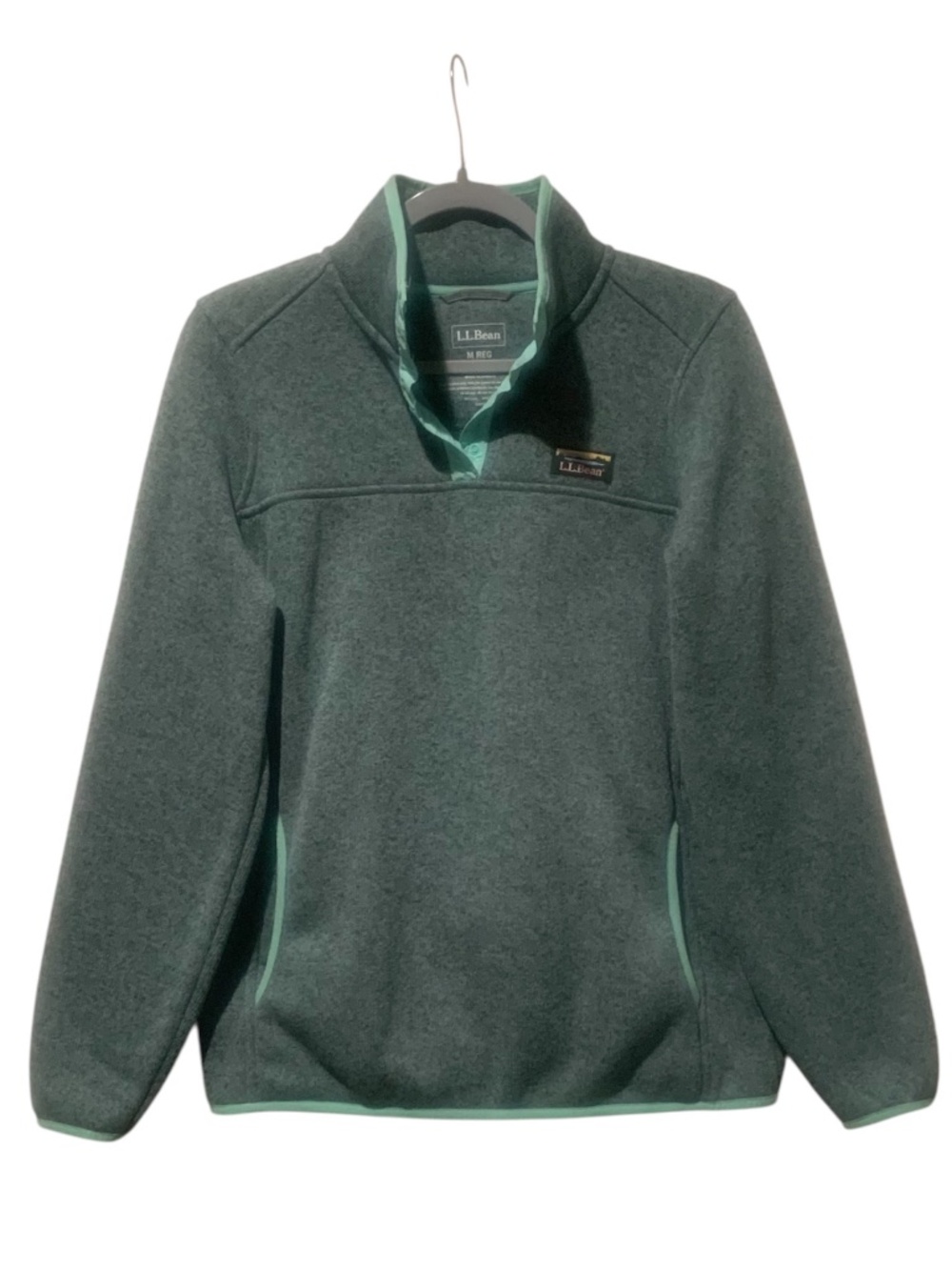 L.L. Bean Women's Quarter Snap Fleece Pullover Green Mint Trim Medium M